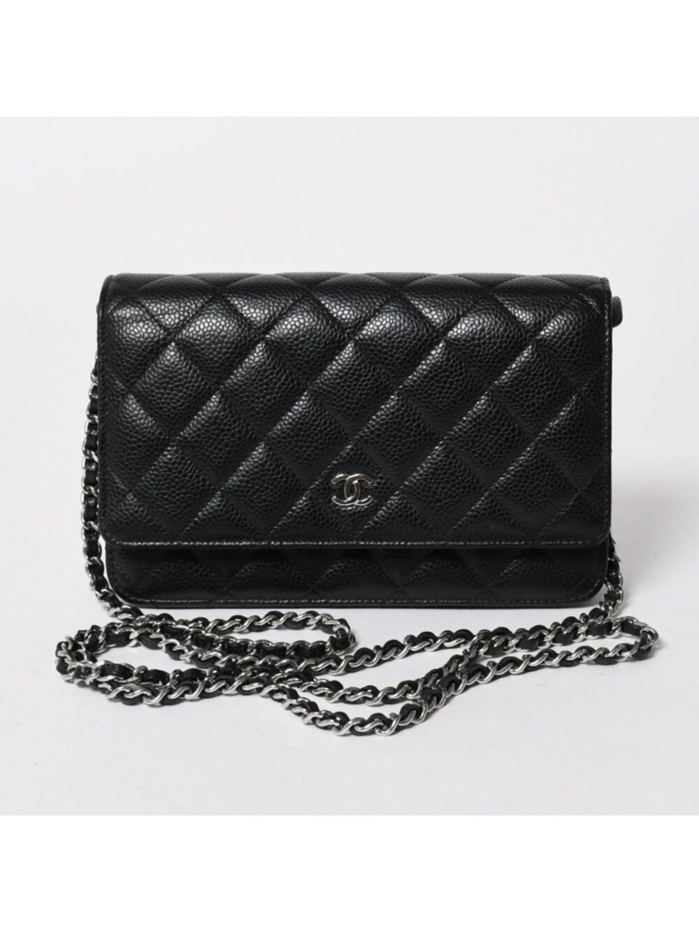 Chanel Wallet Quilted Classic Chain Caviar Leather CC Logo Black Shoulder Bag